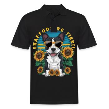Staffordshire Bull Terrier mit Sonnenblumen - Männer Poloshirt - Schwarz - Vorne - Kai (181cm)