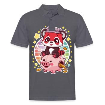 Roter Kawaii Panda mit Sparschwein - Männer Poloshirt - Anthrazit - Vorne - Nico (186cm)