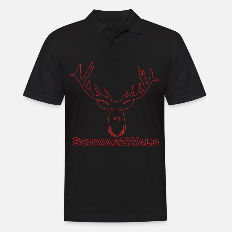 Schwarzwald Hirsch - Rand rot - Männer Poloshirt - Schwarz