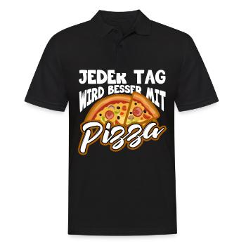 Pizza - Männer Poloshirt - Schwarz - Vorne - Kai (181cm)