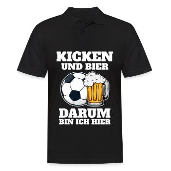 Lustiges Fußball Kicken und Bier darum bin ich - Männer Poloshirt - Schwarz - Vorne - Kai (181cm)