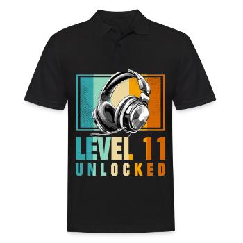 11e anniversaire Garçon Vidéo Gamer Niveau 11 Débloqué - Polo Homme - noir - Devant - Kai (181cm)