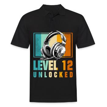 12e anniversaire Garçon Vidéo Gamer Niveau 12 Débloqué - Polo Homme - noir - Devant - Kai (181cm)