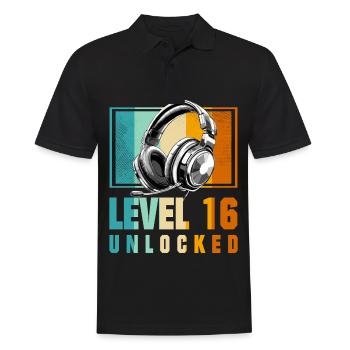 16e anniversaire Garçon Vidéo Gamer Niveau 16 Débloqué - Polo Homme - noir - Devant - Kai (181cm)