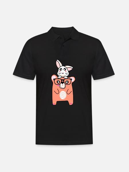 ours cool et lapin mignon - Polo Homme - noir