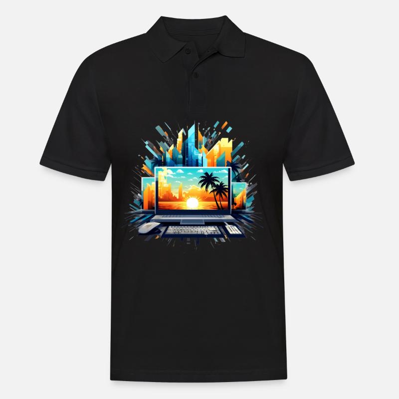 Stadtlandschaft Sonnenuntergang Computerchaos - Männer Poloshirt - Schwarz