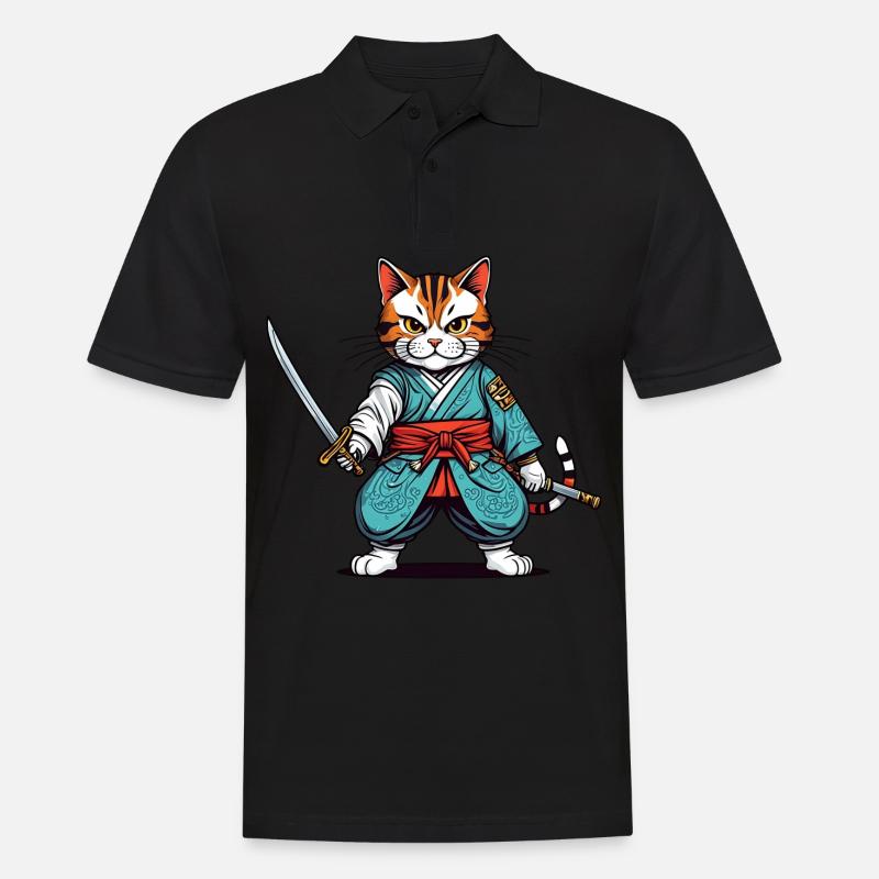 Samurai-Katze - Männer Poloshirt - Schwarz