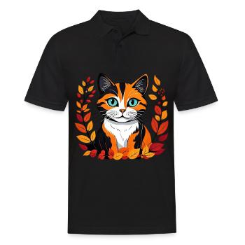 Herbst-Katze - Männer Poloshirt - Schwarz - Vorne - Kai (181cm)