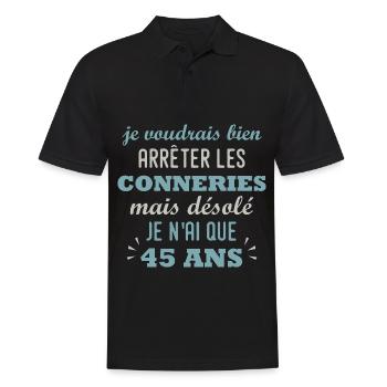 anniversaire 45 ans cadeau humour 45 ans homme - Polo Homme - noir - Devant - Kai (181cm)