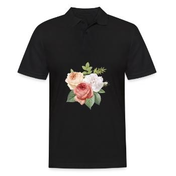 Vintage Roses Blossom Watercolor Flowers Gardening - Men's Polo Shirt - black - Front - Kai (181cm)