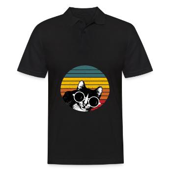 VINTAGE KATZE RETRO - Männer Poloshirt - Schwarz - Vorne - Kai (181cm)