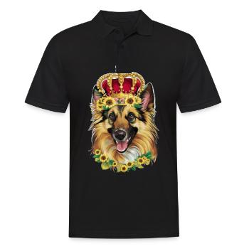 Proud German Shepherd with Crown and Sunflowers - Men's Polo Shirt - black - Front - Kai (181cm)