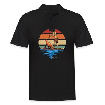 Vintage Stand Up Paddle Hund und Mädchen Cartoon - Männer Poloshirt - Schwarz - Vorne - Kai (181cm)