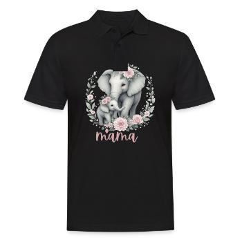 Mama Heart Floral Wreath Elephant Baby Shower - Männer Poloshirt - Schwarz - Vorne - Kai (181cm)