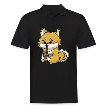 Anime Kawaii Bubble Tea Drinking Fox Hand Drawn - Men's Polo Shirt - black - Front - Kai (181cm)