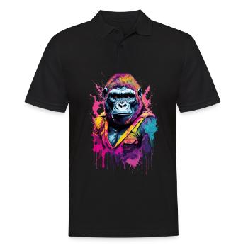 Gorilla groß in Afrika, mächtiges Tier buntes Design - Männer Poloshirt - Schwarz - Vorne - Kai (181cm)