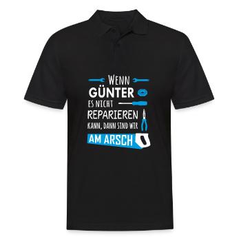 Lustiger Heimwerker und Handwerker Spruch Günter - Männer Poloshirt - Schwarz - Vorne - Kai (181cm)