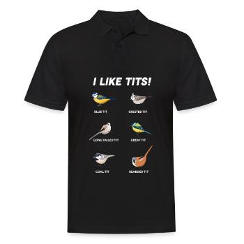 Lustiges Geschenk für Ornithologe | Ich mag Titten (Vögel) - Männer Poloshirt - Schwarz - Vorne - Kai (181cm)