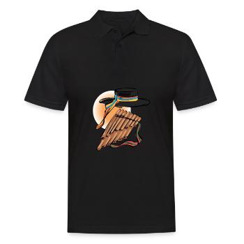 Pan Pipe Instrument Peru Wooden Pan Flute - Männer Poloshirt - Schwarz - Vorne - Kai (181cm)