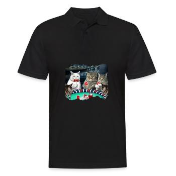 Cats Playing Cards - Männer Poloshirt - Schwarz - Vorne - Kai (181cm)