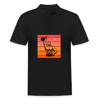 Kettlebell Workout Retro Fitness Gym - Männer Poloshirt - Schwarz - Vorne - Kai (181cm)