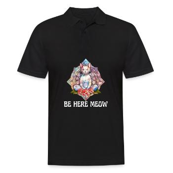 Yoga Cat - Be Here Meow - Men's Polo Shirt - black - Front - Kai (181cm)