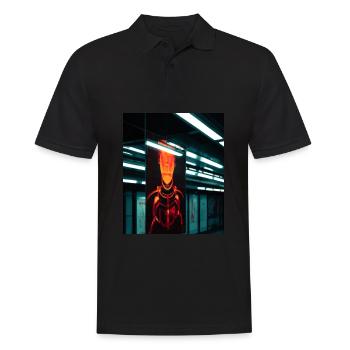 Futuristisches Cyborg in U-Bahn Station - Männer Poloshirt - Schwarz - Vorne - Kai (181cm)