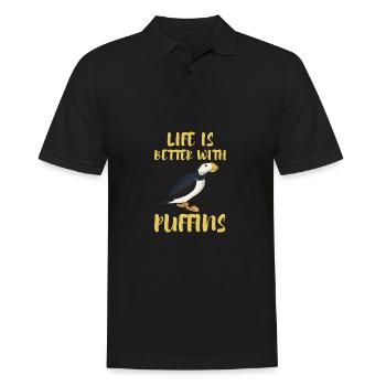Life is better with Puffins Atlantic Puffin Puffin - Men's Polo Shirt - black - Front - Kai (181cm)