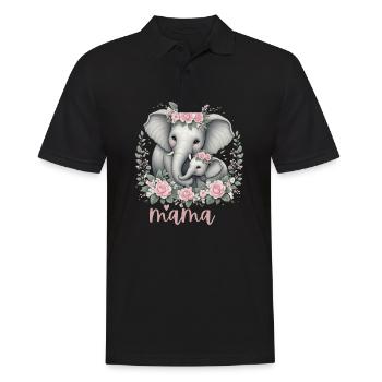 Mama Heart Floral Wreath Elephant Baby Shower - Männer Poloshirt - Schwarz - Vorne - Kai (181cm)