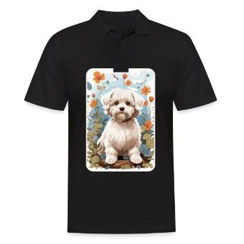 Bichon Havanais, Bichon Havenese, Dog in Natuen - Men's Polo Shirt - black - Front - Kai (181cm)