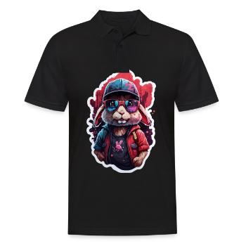 Rabbit cute, baseball cap, sunglasses, sweater, color - Men's Polo Shirt - black - Front - Kai (181cm)