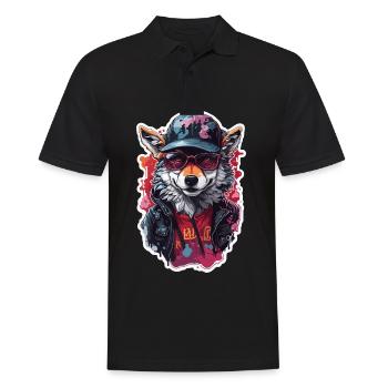 Wolf Cool Cool mit Mütze und Brille Bunt - Männer Poloshirt - Schwarz - Vorne - Kai (181cm)