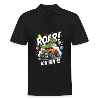12. Geburtstag 12 Jahre Dino Monstertruck Fan - Männer Poloshirt - Schwarz - Vorne - Kai (181cm)