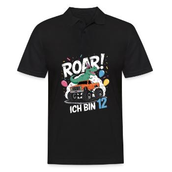 12. Geburtstag 12 Jahre Dino Monstertruck Fan - Männer Poloshirt - Schwarz - Vorne - Kai (181cm)