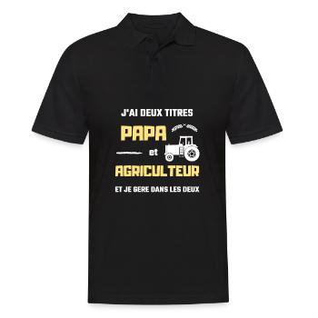 t shirt papa agriculteur humour agricole homme - Polo Homme - noir - Devant - Kai (181cm)