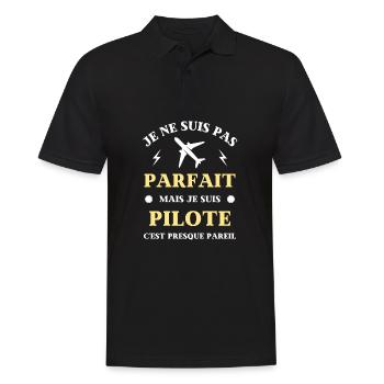 t shirt pilote pas parfait humour avion homme ulm - Polo Homme - noir - Devant - Kai (181cm)