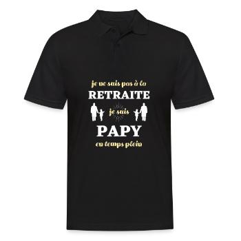papy retraite temps plein humour papy grand pere - Polo Homme - noir - Devant - Kai (181cm)