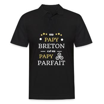 papy breton humour bretagne homme drole breizh - Polo Homme - noir - Devant - Kai (181cm)