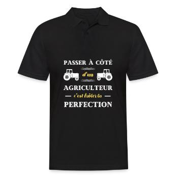 agriculteur perfection humour agricole homme drole - Polo Homme - noir - Devant - Kai (181cm)