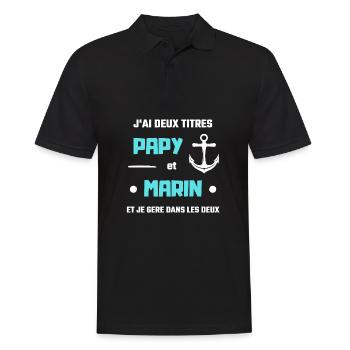 papy bateau deux titres humour capitaine homme - Polo Homme - noir - Devant - Kai (181cm)
