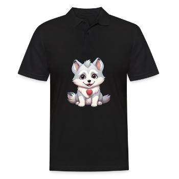 Husky chien amant maman et papa Saint-Valentin - Polo Homme - noir - Devant - Kai (181cm)
