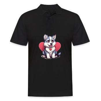 Husky chien amant maman et papa Saint-Valentin - Polo Homme - noir - Devant - Kai (181cm)