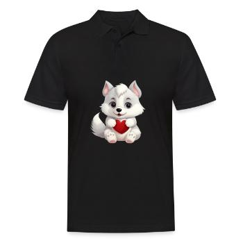 Husky chien amant maman et papa Saint-Valentin - Polo Homme - noir - Devant - Kai (181cm)