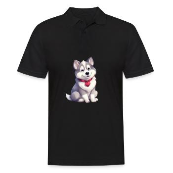Husky chien amant maman et papa Saint-Valentin - Polo Homme - noir - Devant - Kai (181cm)