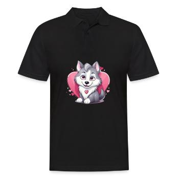Husky chien amant maman et papa Saint-Valentin - Polo Homme - noir - Devant - Kai (181cm)