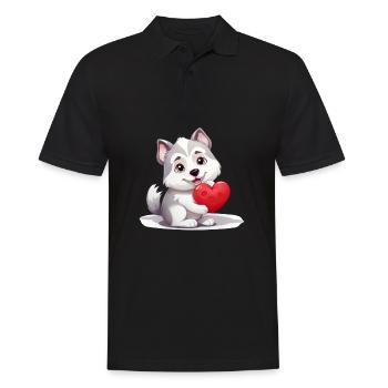 Husky chien amant maman et papa Saint-Valentin - Polo Homme - noir - Devant - Kai (181cm)