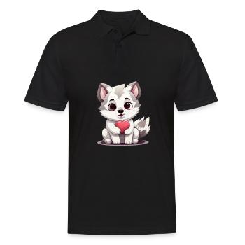 Husky chien amant maman et papa Saint-Valentin - Polo Homme - noir - Devant - Kai (181cm)