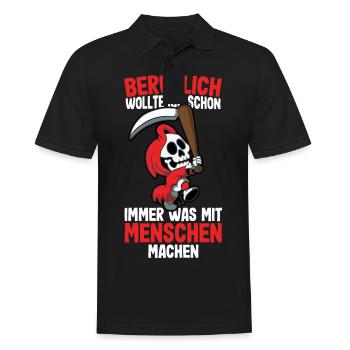 Beruflich wollte ich was mit Menschen Sensenmann - Männer Poloshirt - Schwarz - Vorne - Kai (181cm)