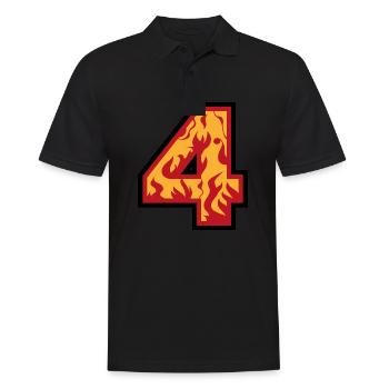 Nummer vier mit Flammen - Zahl 4 mit Feuer 🔥 - Männer Poloshirt - Schwarz - Vorne - Kai (181cm)