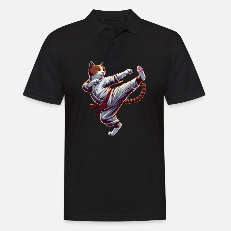 Coole Karate-Katze im Comic-Stil - Männer Poloshirt - Schwarz